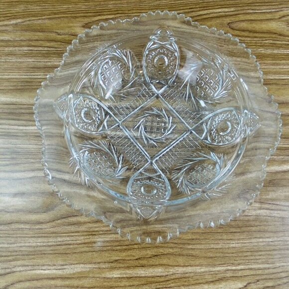 Vintage Pressed Domed Glass Butter Dish Round Clear Aztec Sunburst - Picture 5 of 7